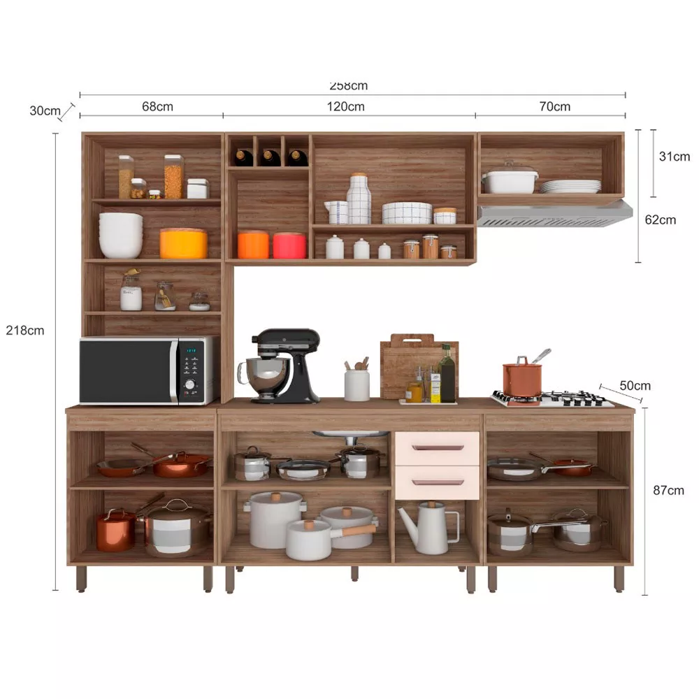 Cozinha Compacta 5 Peças, Balcão e Tampo Barcelona Poliman Móveis
