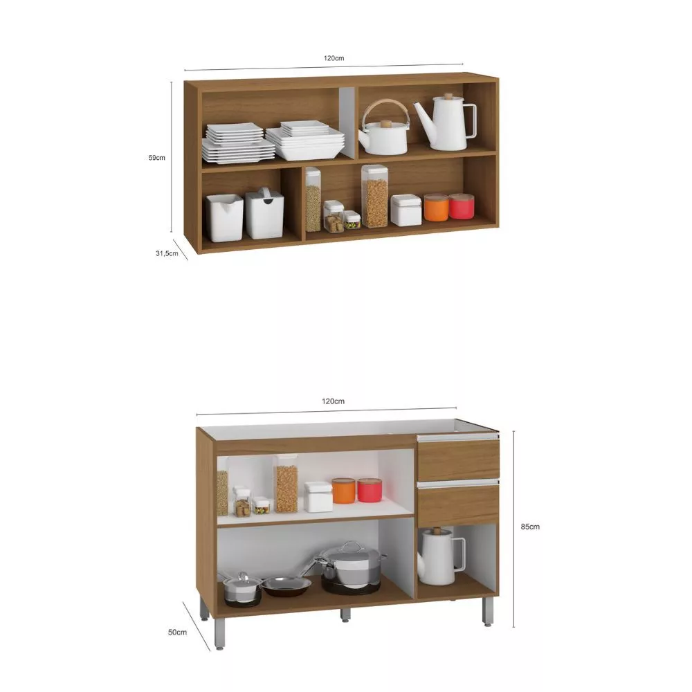 Cozinha Compacta Balcão para Pia/Cuba e  Armário Aéreo Reflecta Poliman Móveis