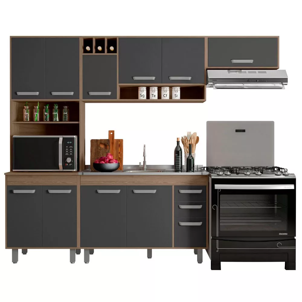 Cozinha Compacta Barcelona 11 Portas e Balcão de pia em MDP Poliman Móveis