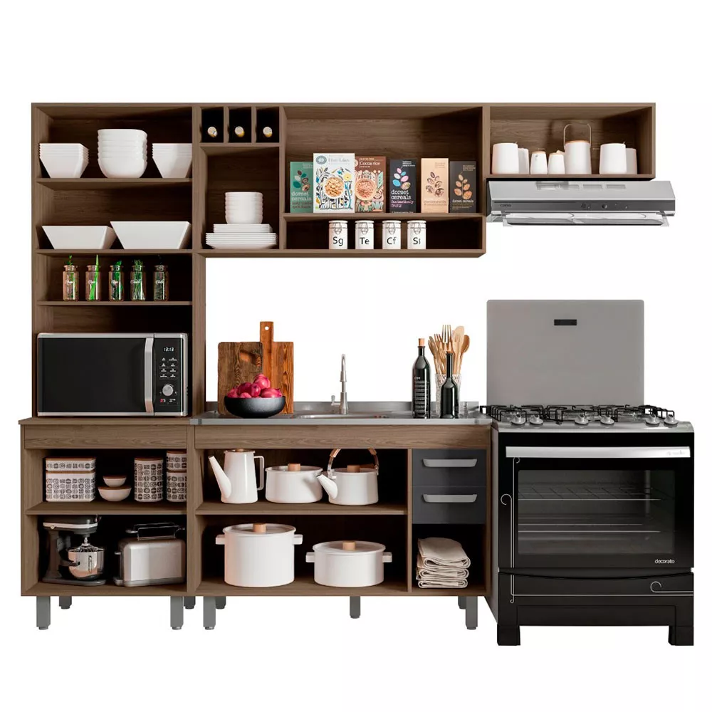 Cozinha Compacta Barcelona 11 Portas e Balcão de pia em MDP Poliman Móveis