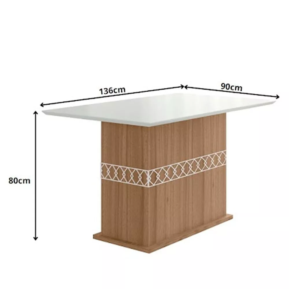 Mesa para Sala de Jantar 136cm Retangular Tampo Chanfrado Agata Poliman