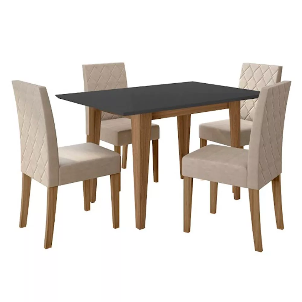 Conjunto Sala de Jantar Mesa com Tampo Chanfrado Kate 4 Cadeiras Estofadas Jade Poliman