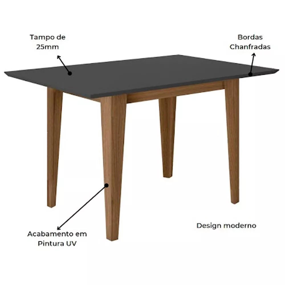 Conjunto Sala de Jantar Mesa com Tampo Chanfrado Kate 4 Cadeiras Estofadas Jade Poliman
