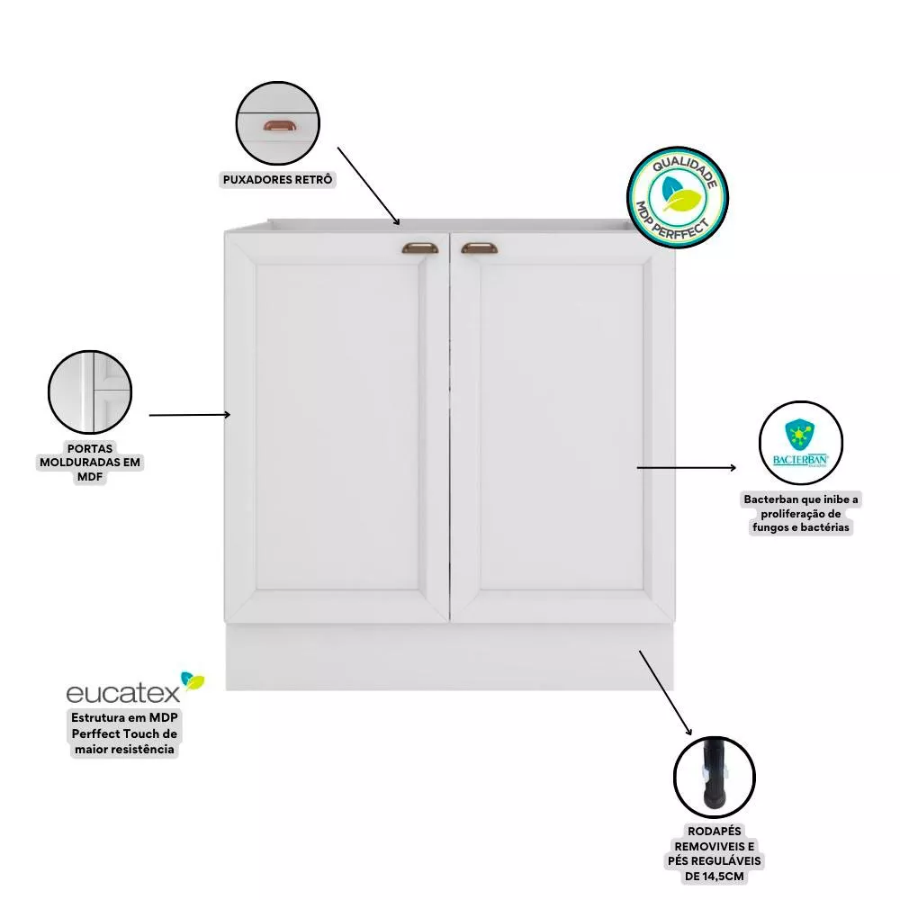Balcão 2 Portas 80 cm sem tampo  Olivia