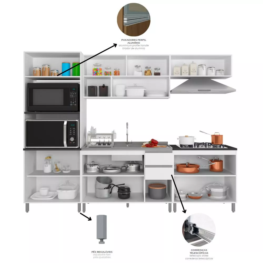 Cozinha Completa Evidence 9 Portas 2 Gavetas Poliman Móveis