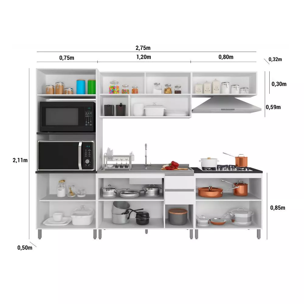 Cozinha Completa Evidence 9 Portas 2 Gavetas Poliman Móveis