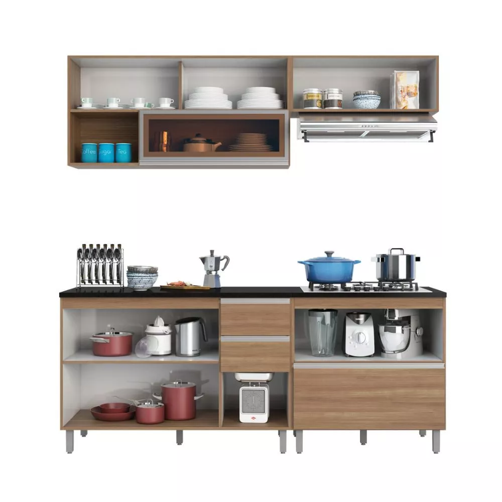 Cozinha Modulada Aérea 4 Peças 7 Portas 3 Gavetas Evidence