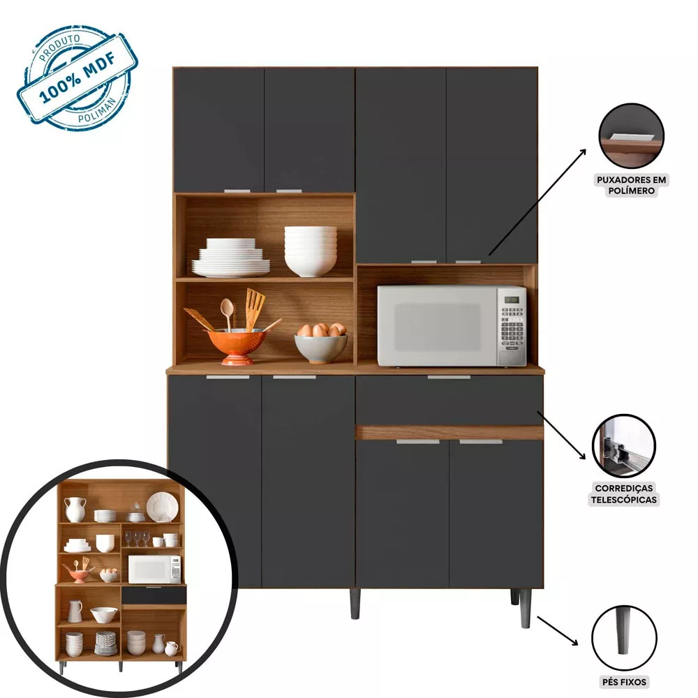 Kit Cozinha Laila em MDF 8 Portas 1 Gaveta Poliman Móveis