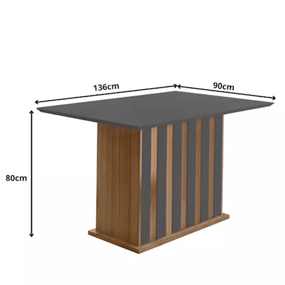 Mesa para Sala de Jantar 136cm Retangular Tampo Chanfrado Amalia Poliman