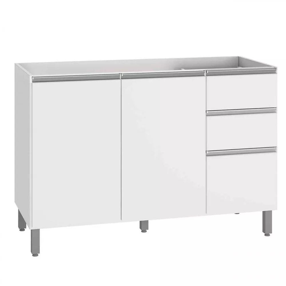Balcão para Pia Cuba 120cm 3 Portas 3 Gavetas Paris Poliman Móveis