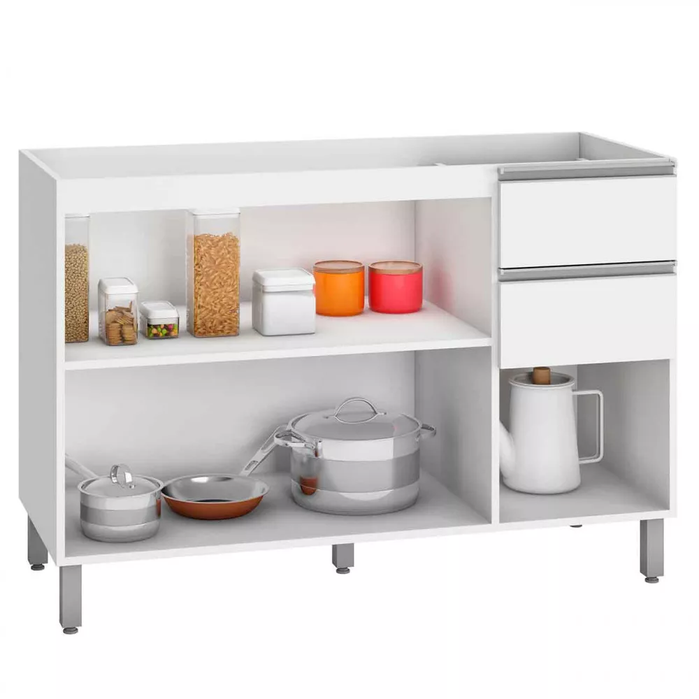 Balcão para Pia Cuba 120cm 3 Portas 3 Gavetas Paris Poliman Móveis