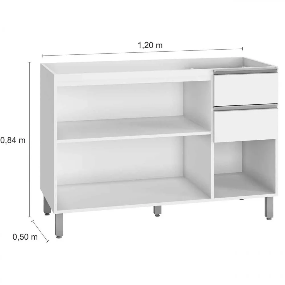 Balcão para Pia Cuba 120cm 3 Portas 3 Gavetas Paris Poliman Móveis