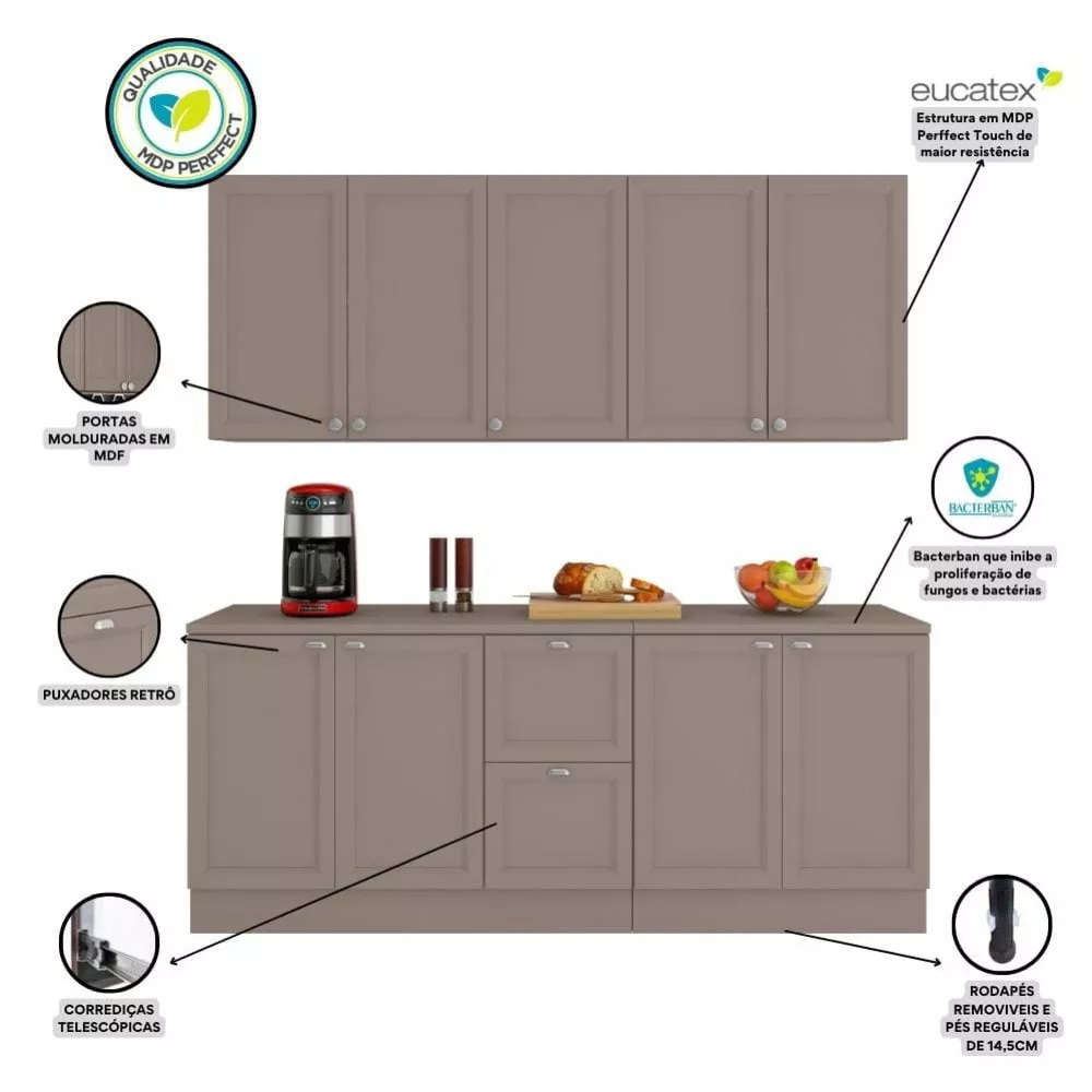 Cozinha Completa Modulada Olivia 9 Portas 2 Gavetas