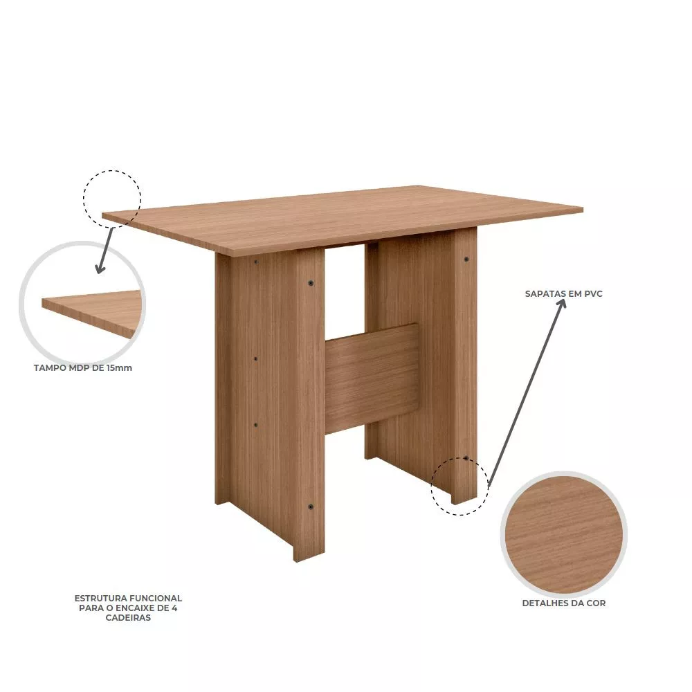 Conjunto Mesa com 4 Cadeiras Milano Poliman Móveis