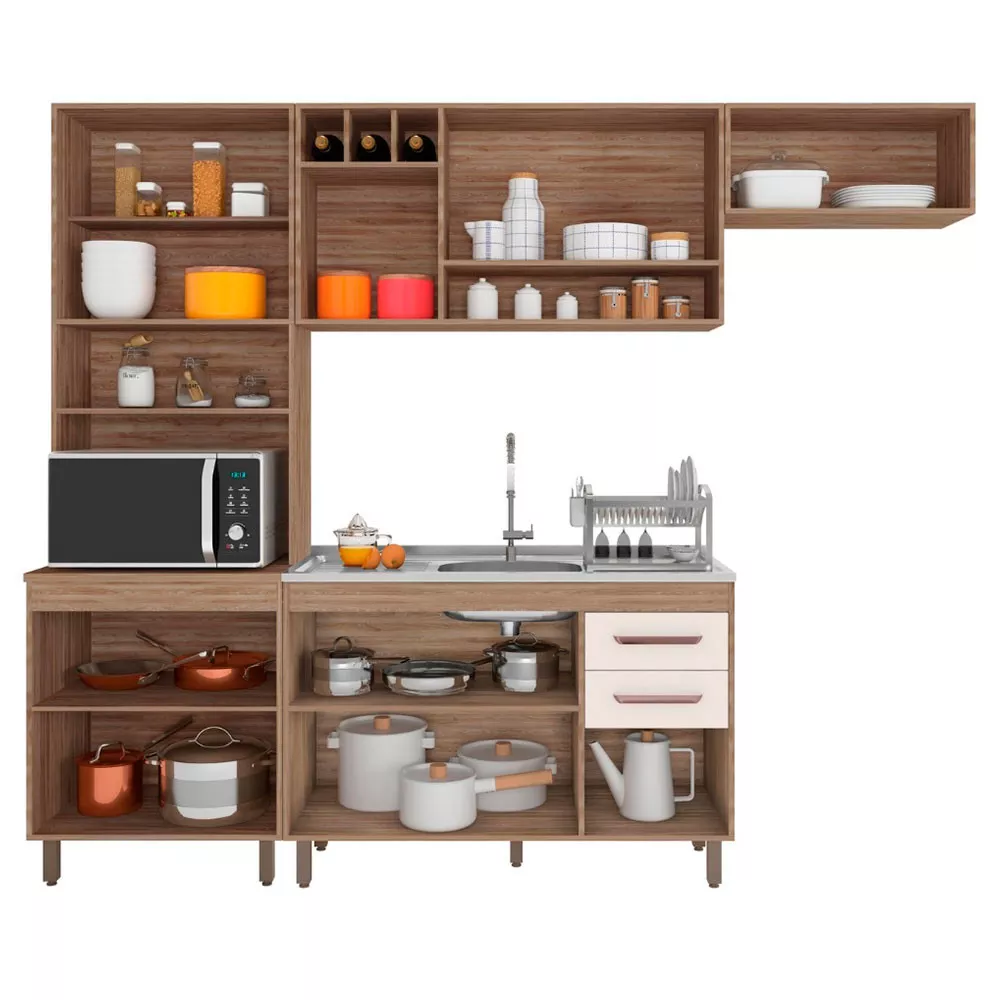 Cozinha Compacta Barcelona 11 Portas e Balcão de pia em MDP Poliman Móveis