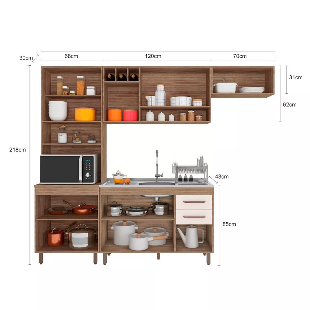 Cozinha Compacta Barcelona 11 Portas e Balcão de pia em MDP Poliman Móveis