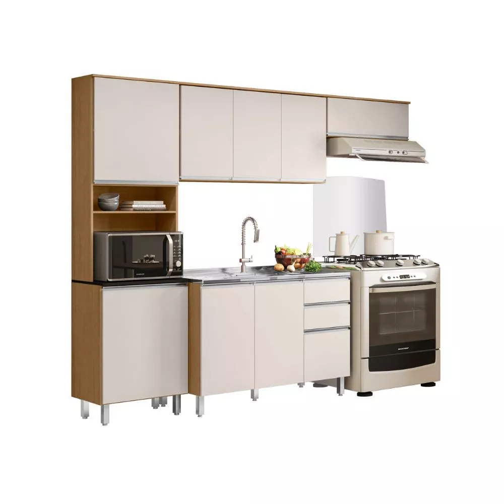 Image 1 of 5 of Cozinha Compacta 9 Portas 2 Gavetas Com Balcão Tampo Paris
