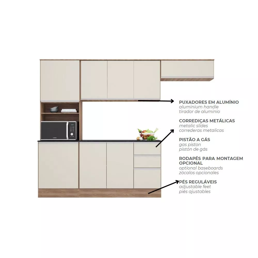 Image 3 of 5 of Cozinha Compacta 9 Portas 2 Gavetas Com Balcão Tampo Paris