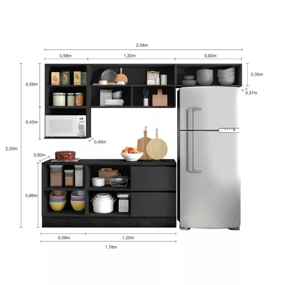 Cozinha Completa Etna 6 Peças Nicho Micro-ondas Poliman Móveis