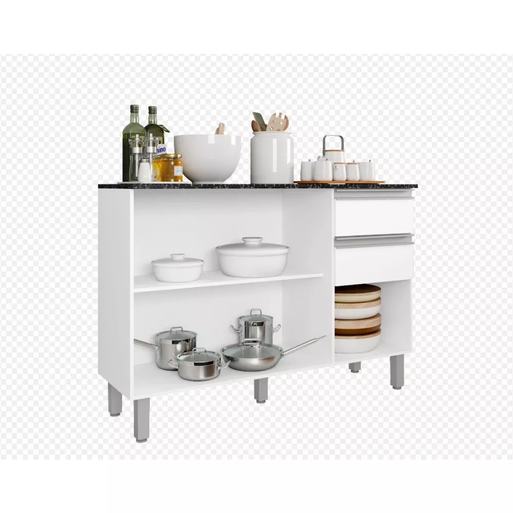 Balcão com Tampo 120 cm 3 portas 2 Gavetas Paris