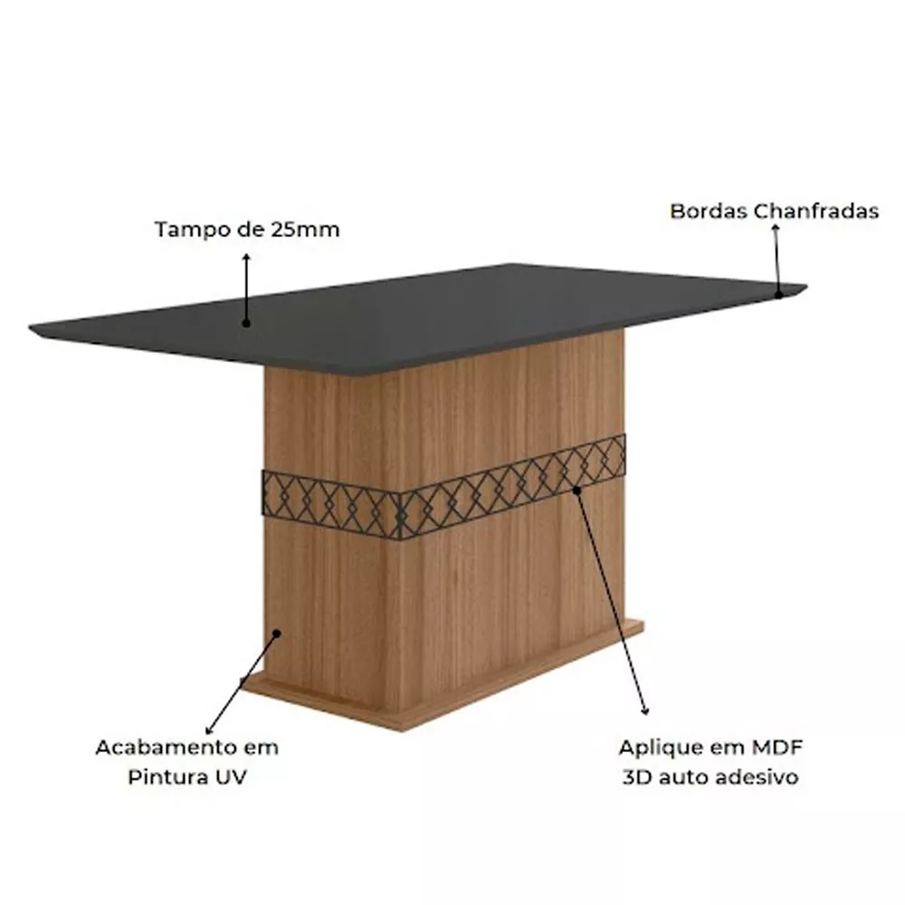 Mesa para Sala de Jantar 160cm Retangular Tampo Chanfrado Agata Poliman