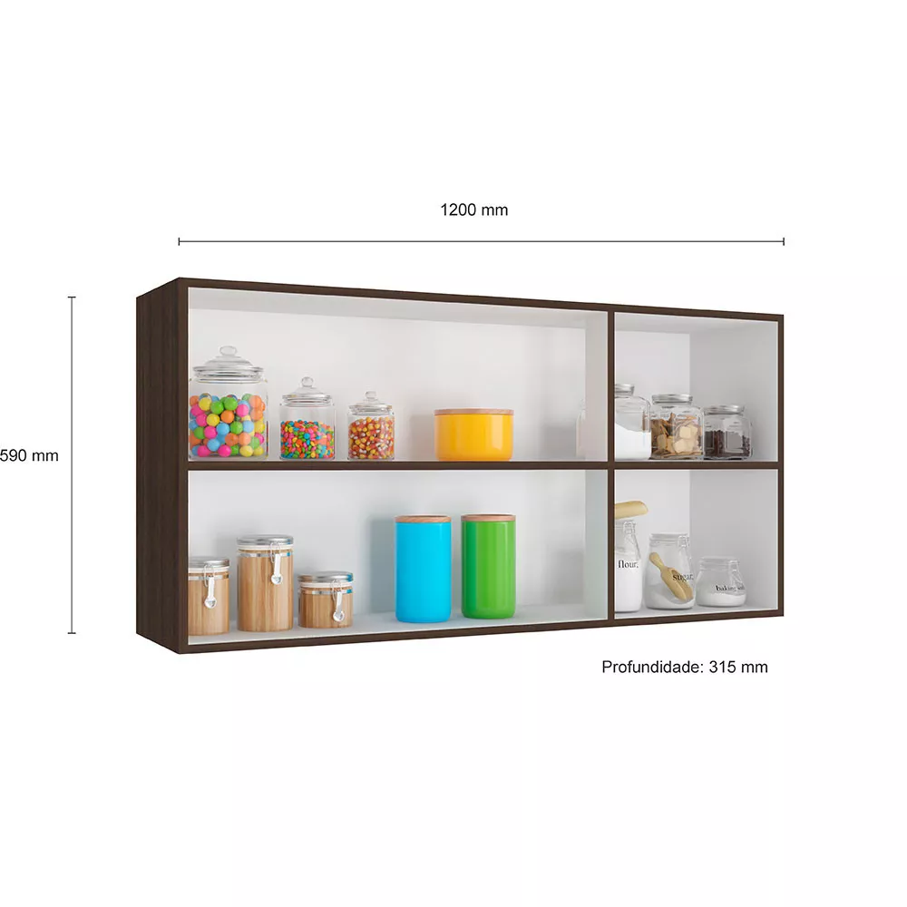Armário Aéreo Evidence 3 Portas 120cm Com Prateleira Poliman Móveis