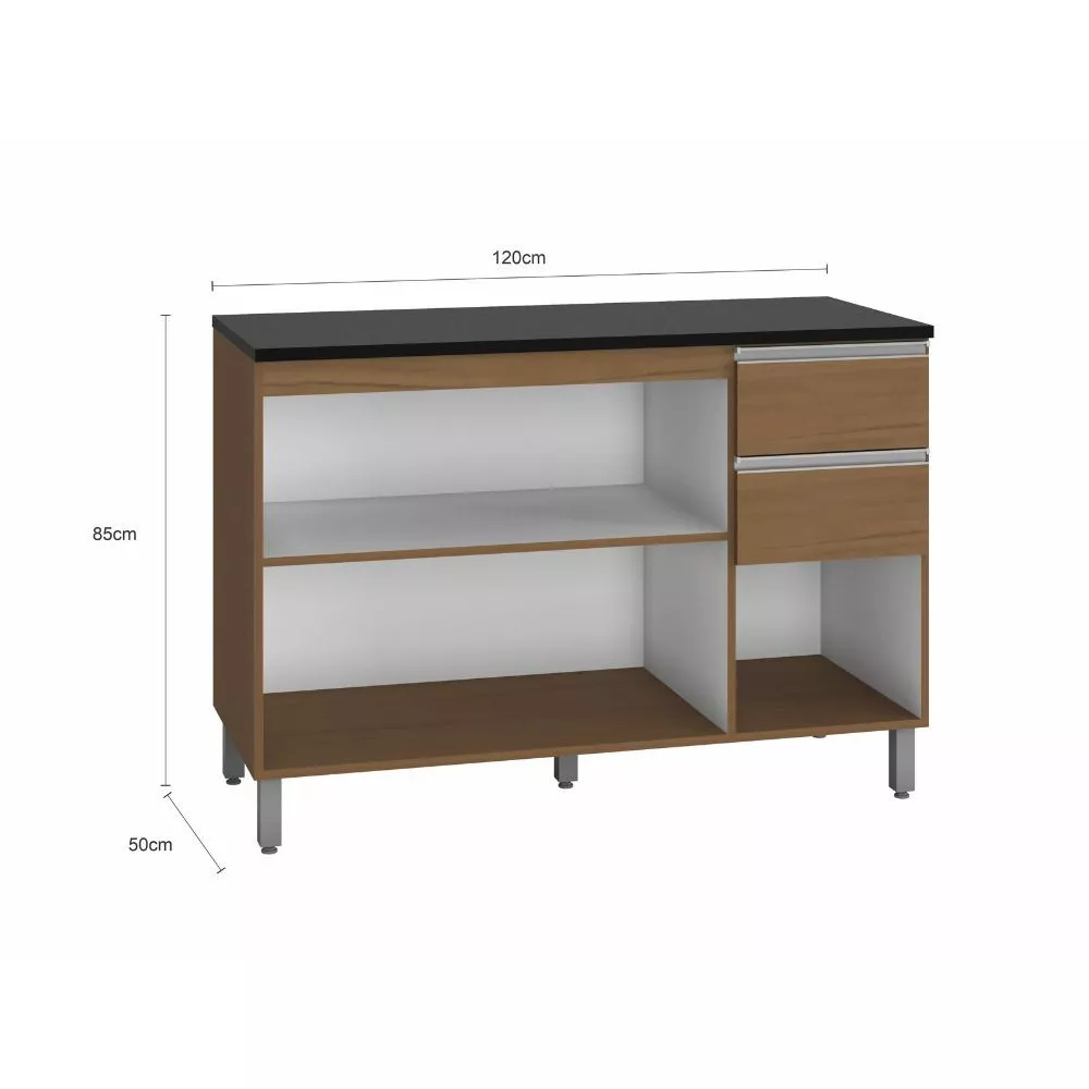 Balcão com Tampo Evidence 3 Portas 2 Gavetas MDP Poliman Móveis