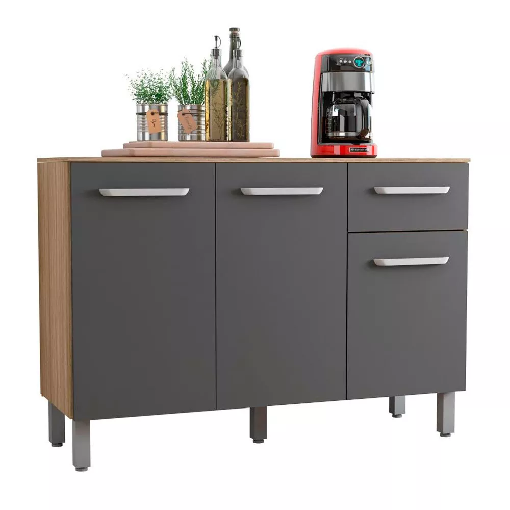 Balcão com Tampo 120cm 3 Portas 1 Gaveta Sintra ou Siena Poliman Móveis