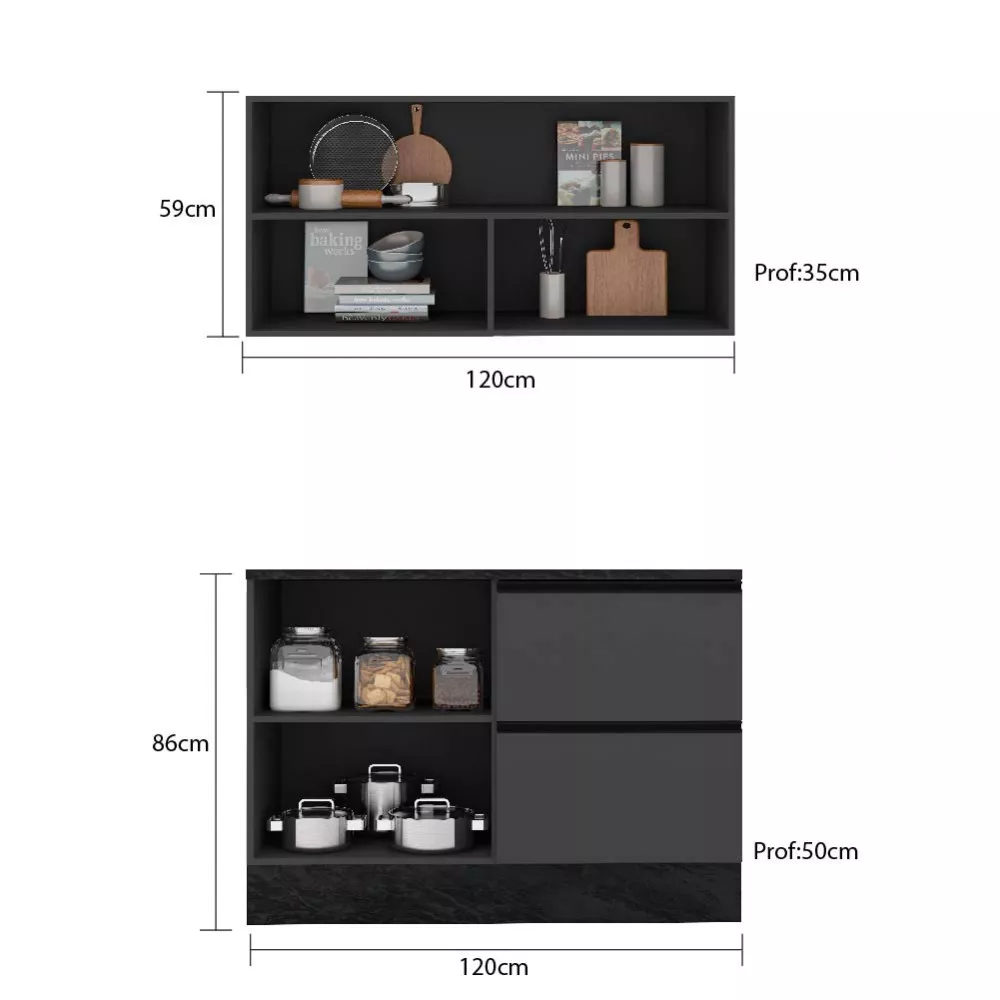 Cozinha Compacta Armário Aéreo e Balcão Etna Poliman