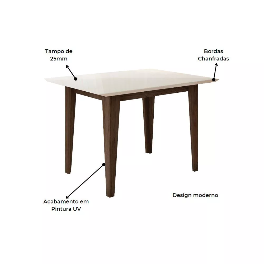 Mesa para Sala de Jantar 120cm Retangular Tampo Chanfrado Kate Poliman