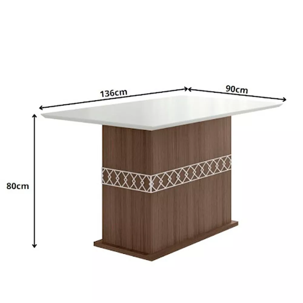 Mesa para Sala de Jantar 136cm Retangular Tampo Chanfrado Agata Poliman
