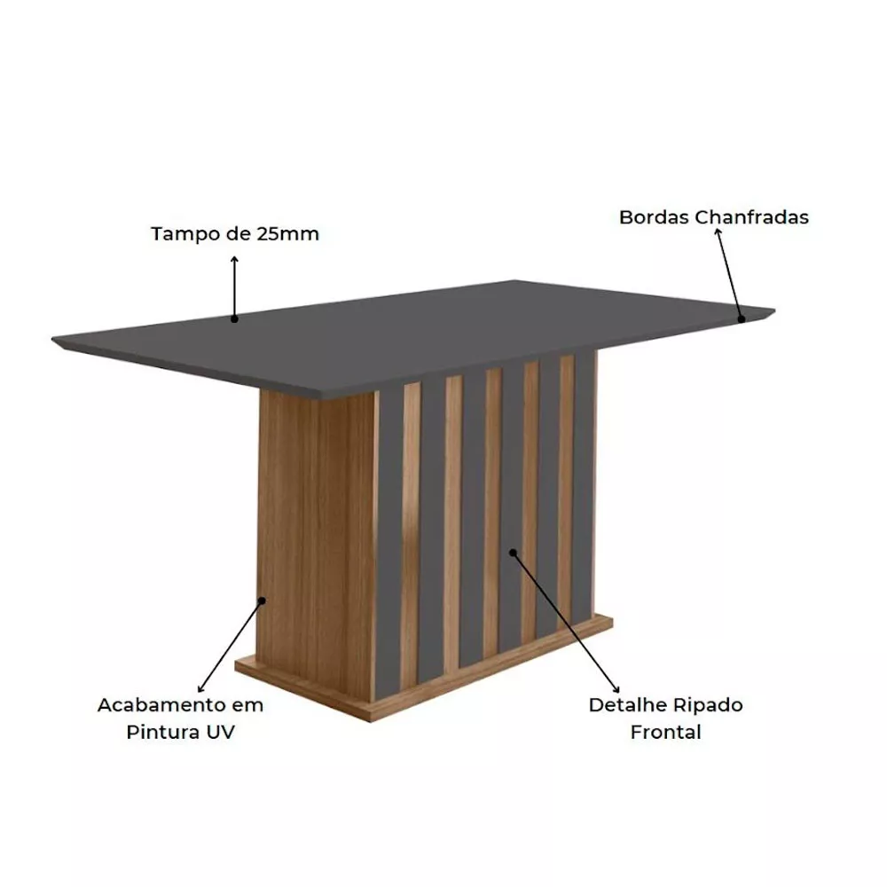 Mesa para Sala de Jantar 160cm Retangular Tampo Chanfrado Amalia Poliman