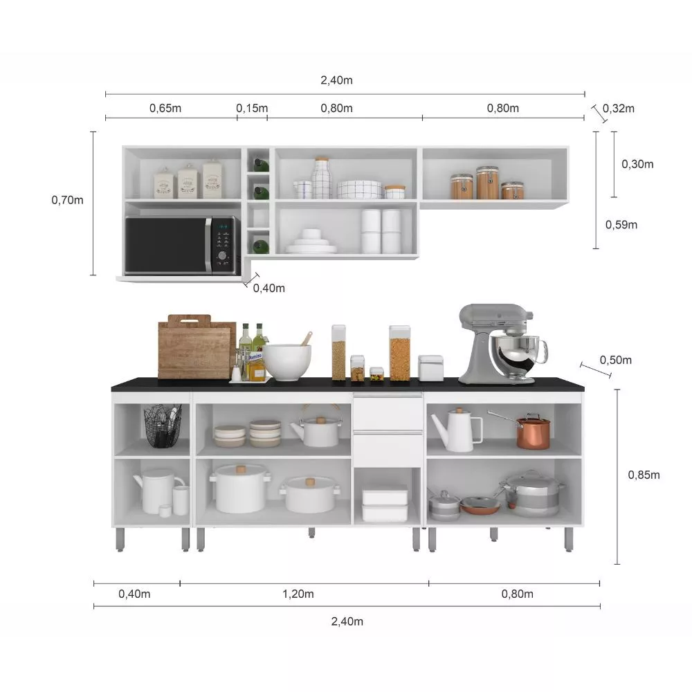 Cozinha Completa Evidence 10 Portas 2 Gavetas Poliman Móveis