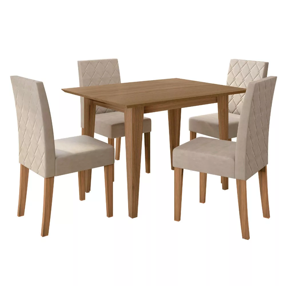 Conjunto Sala de Jantar Retangular Mesa Kate 120cm e 04 Cadeiras Jade Poliman Móveis