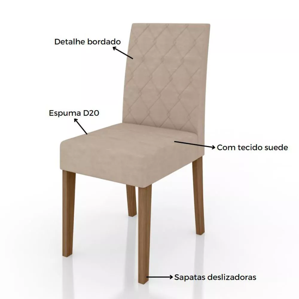 Conjunto Sala de Jantar Retangular Mesa Kate 120cm e 04 Cadeiras Jade Poliman Móveis