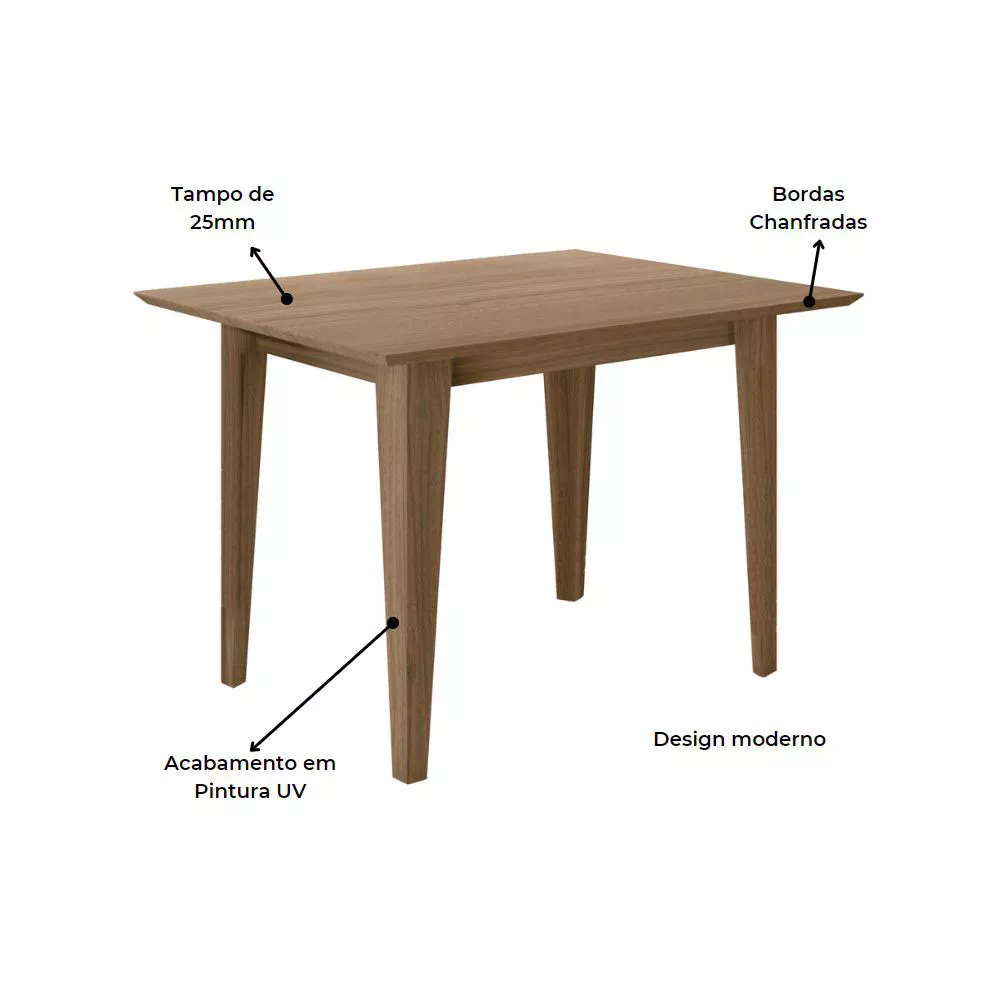 Conjunto Sala de Jantar Retangular Mesa Kate 120cm e 04 Cadeiras Jade Poliman Móveis
