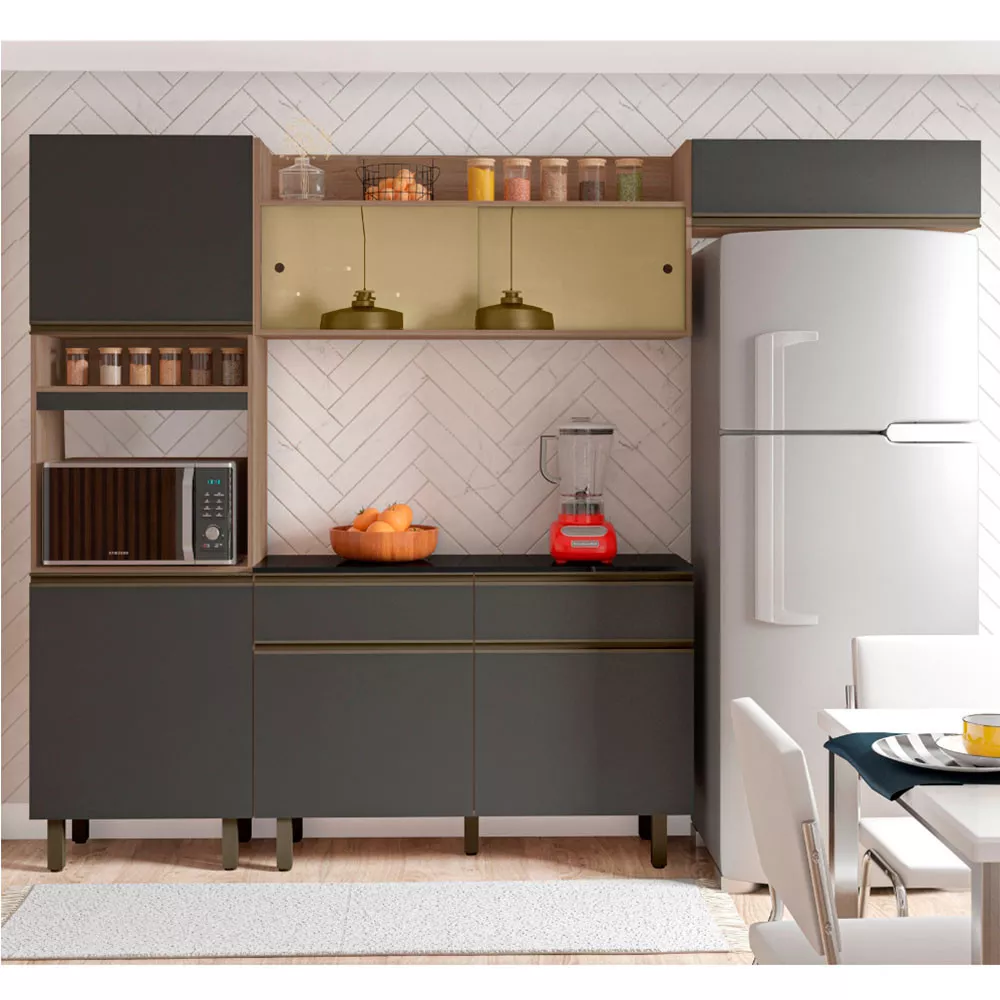 Cozinha Compacta 7 Portas 2 Gavetas Com Balcão Tampo Porto Poliman Móveis