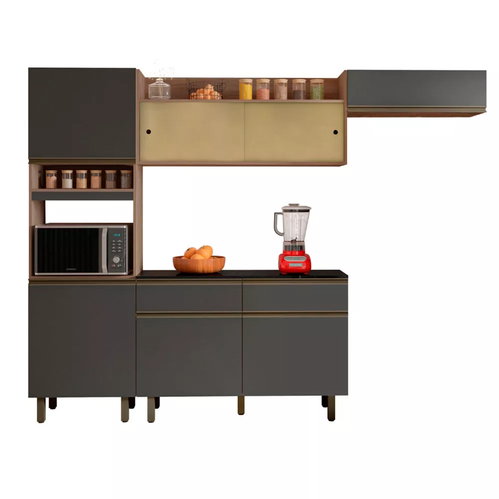 Cozinha Compacta 7 Portas 2 Gavetas Com Balcão Tampo Porto Poliman Móveis