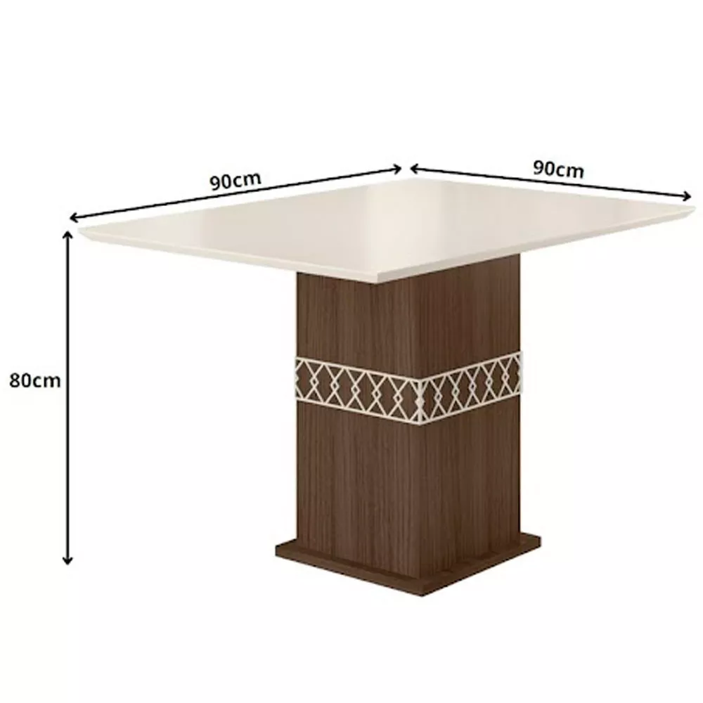 Mesa para Sala de Jantar 90cm Quadrado Tampo Chanfrado Jade Poliman