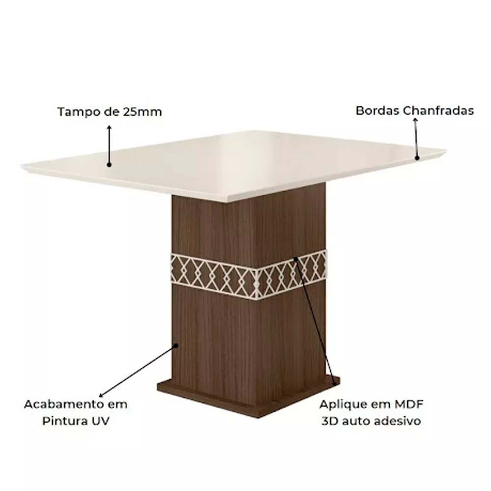Mesa para Sala de Jantar 90cm Quadrado Tampo Chanfrado Jade Poliman