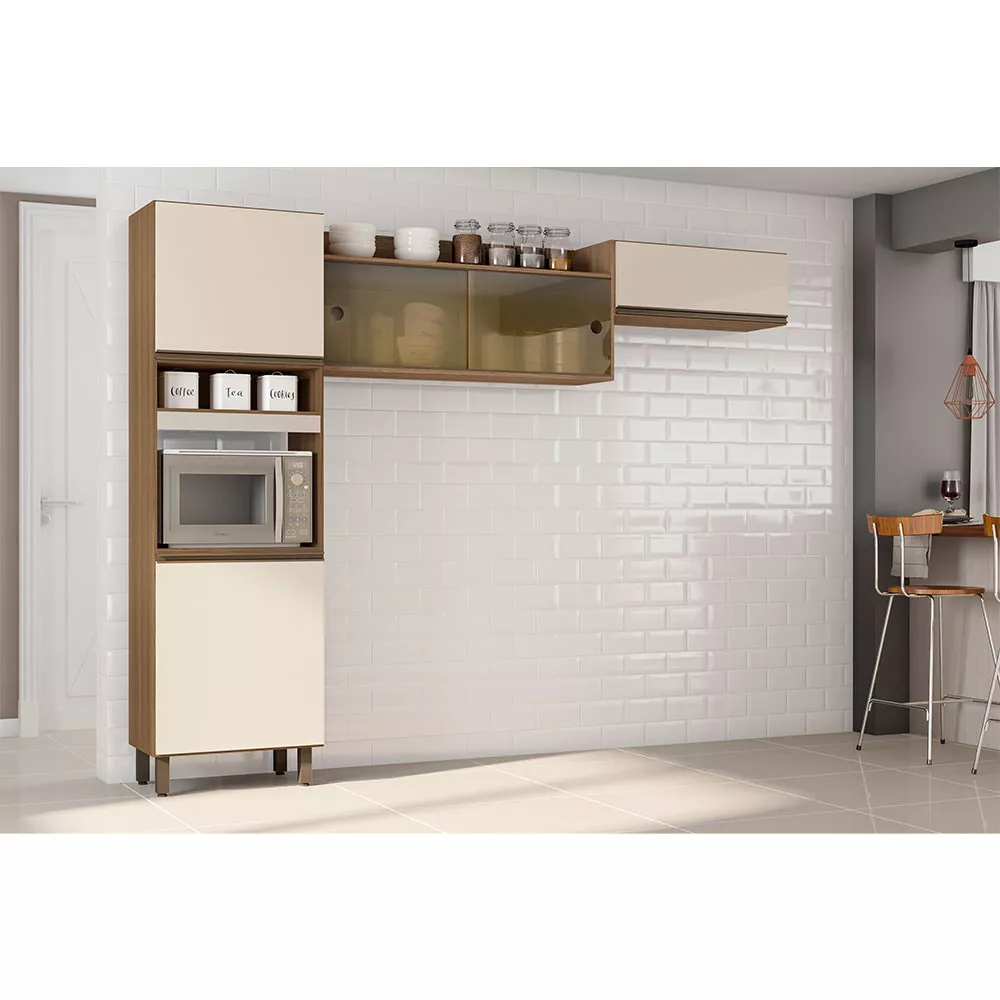 Cozinha Compacta Porto com Nicho Para Micro-ondas 5 portas Poliman Móveis