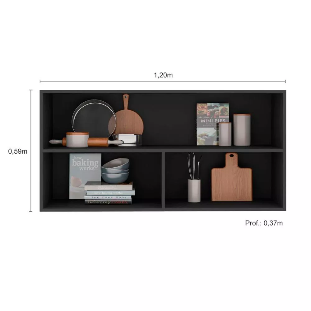 Armário Aéreo 2 portas Vidro 120cm Etna Poliman Móveis