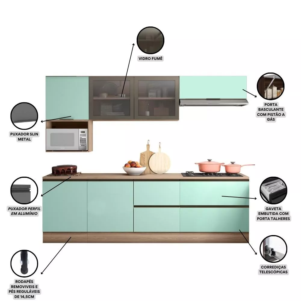 Cozinha Completa Etna 7 peças Balcão Cooktop Poliman Móveis