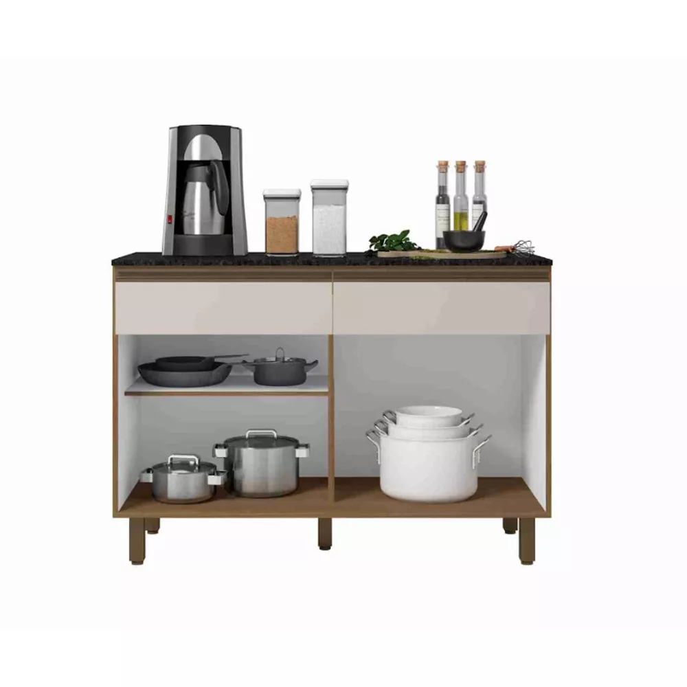 Balcão Cozinha com Tampo 120 cm 2 Portas 2 Gavetas Porto Poliman