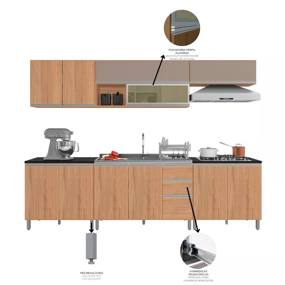 Cozinha Completa Evidence 12 portas 2 gavetas Poliman Móveis