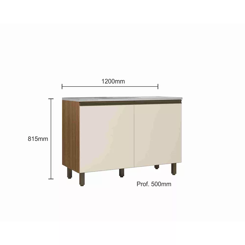 Balcão Cozinha sem Tampo 120 cm 2 Portas Porto Poliman