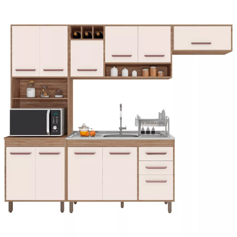 Cozinha Compacta Barcelona 11 Portas e Balcão de pia em MDP Poliman Móveis