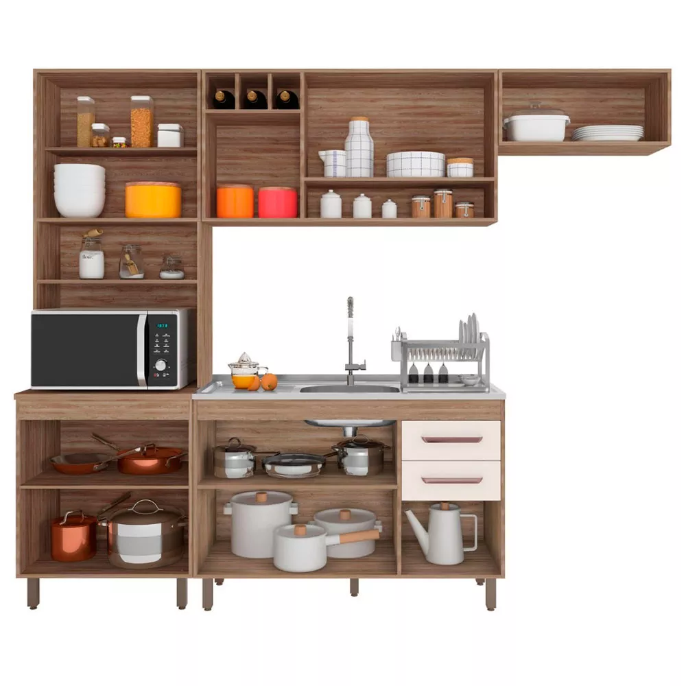 Cozinha Compacta Barcelona 11 Portas e Balcão de pia em MDP Poliman Móveis