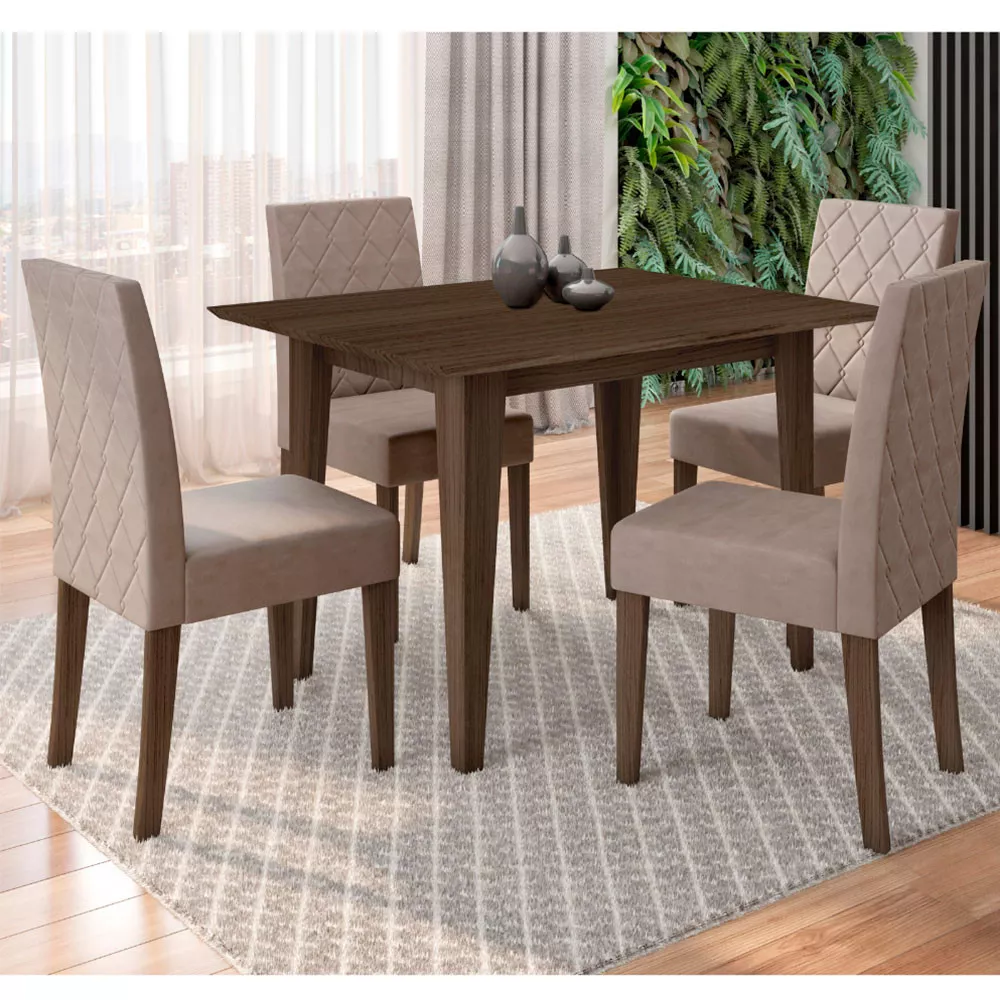 Conjunto Sala de Jantar Retangular Mesa Kate 120cm e 04 Cadeiras Jade Poliman Móveis