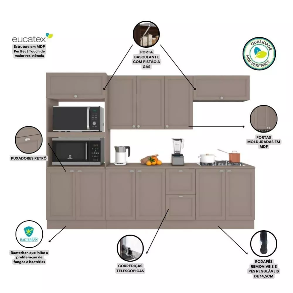 Cozinha Completa Unna 11 Portas 2 Gavetas Poliman Móveis